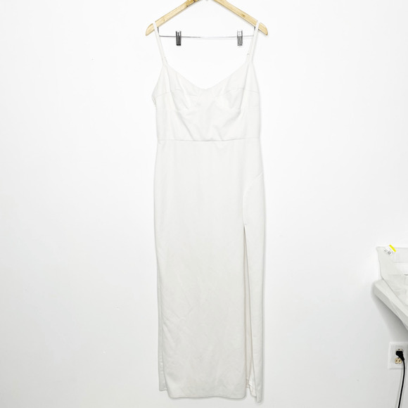Katie May Call Me Slim Dress Gown Ivory crepe Sleeveless Maxi side slit 1X - Picture 3 of 9